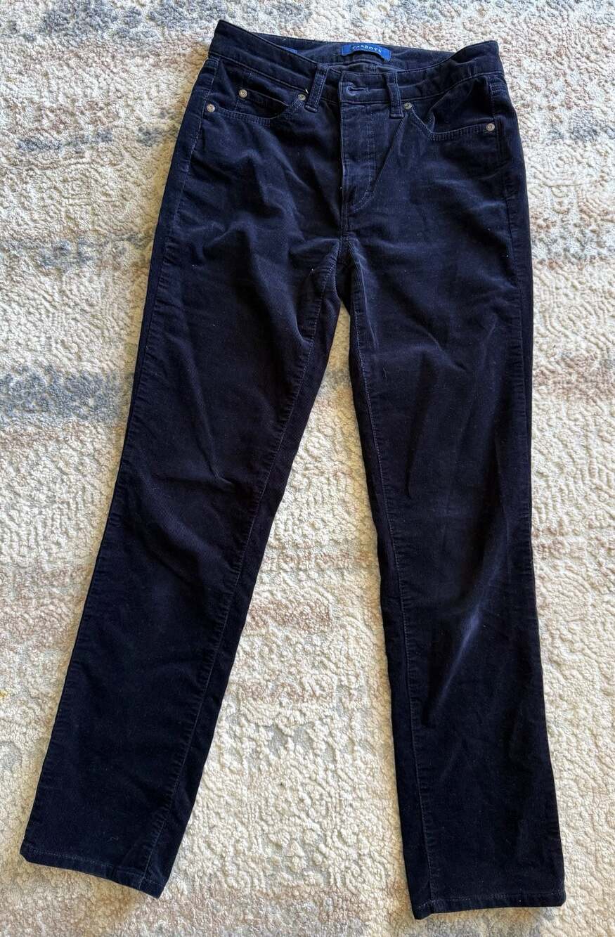 Talbots High-Rise Straight-Leg Stretch Corduroy Pants in Navy Blue